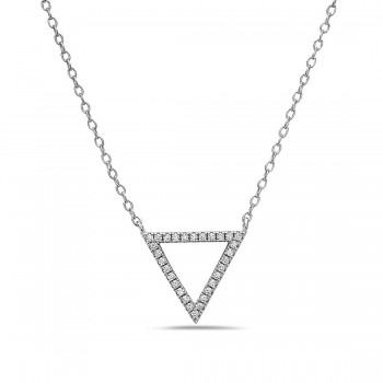 Sterling Silver Necklace Clear Cubic Zirconia Triangle Line