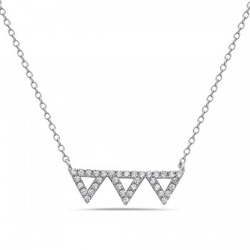 Sterling Silver Necklace Triple Triangle Cubic Zirconia Line