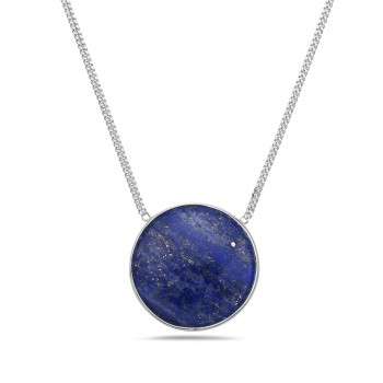 Sterling Silver NECKLACE ROUND GENUINE LAPIS 28 MM SILVER WRAP
