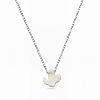 Sterling Silver NECKLACE CACTUS IN WHITE OPAL CHARM -5S-1190WOP