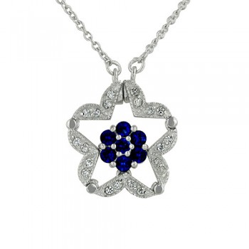 SS Necklace Magnetic Flower With Sapphire Crystl, Silver