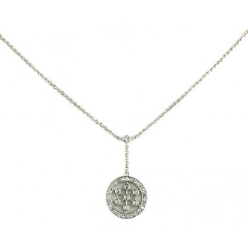 Sterling Silver Necklace Clear Cubic Zirconia Bezel Medallion Links with Rolo C