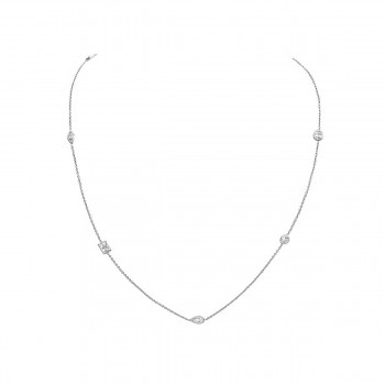 Sterling Silver Necklace 32 In. Tear Drop+Rectangular+Marquis+Round+Oval Clear C