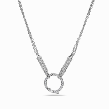 Sterling Silver Necklace Long Cyclinder Clear Cubic Zirconia with Double Strand Champagne