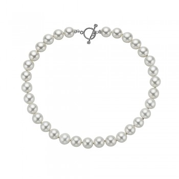 Sterling Silver NECKLACE 32(12MM) WHITE MOP PEARL OXIDIZED ROPE TOGGLE