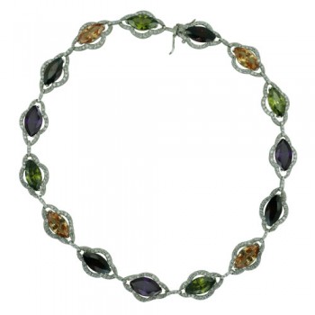 Sterling Silver Necklace Marquis Garnet, Champagne,Amy,Olivine Cubic Zirconia with Cubic Zirconia