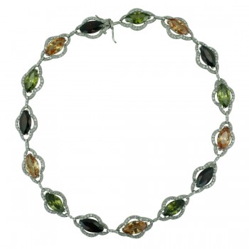 Sterling Silver Necklace Marquis Garnet, Champagne,Olivine Cubic Zirconia with Cubic Zirconia