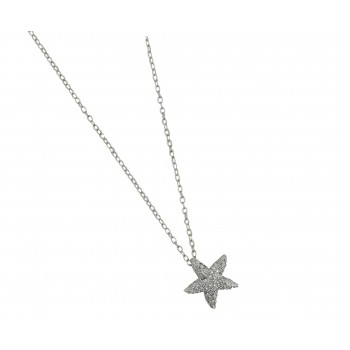 Sterling Silver Necklace 18'' Clear Cubic Zirconia Starfish--Rhodium Plating/Nickle Free--