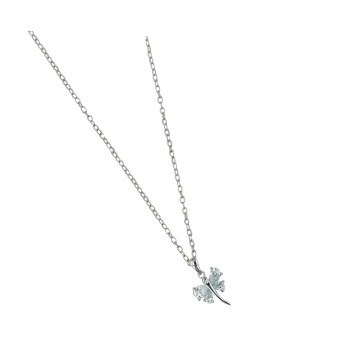 Sterling Silver Necklace 16 In. Clear Cubic Zirconia Dragonfly with 8 Prongs--Rhodium Plating/Nickle Free-