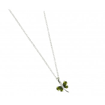 Sterling Silver Necklace 16'' Olivine Cubic Zirconia Dragonfly with 8 Prongs--E-coated/Nickle Free--