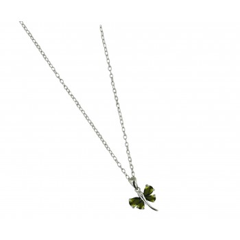 Sterling Silver Necklace 16'' Olivine Cubic Zirconia Dragonfly with 8 Prongs--Rhodium Plating/Nickle Free--