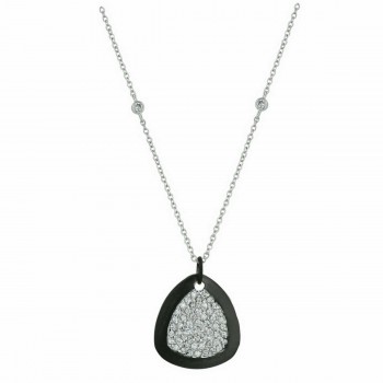 Sterling Silver Necklace 18" Clear Cubic Zirconia Bezel Chain+Matt Finish Pave C