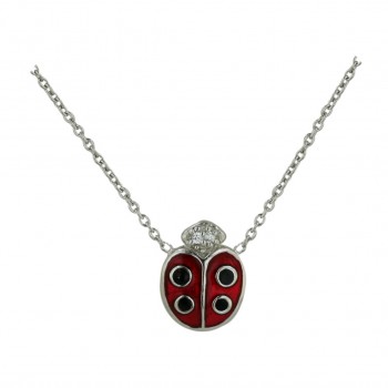Sterling Silver Necklace 16+2 In. Ext. Bk#10+Rd#76 Epoxy Ladybug