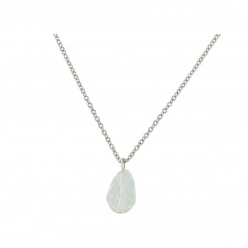 Sterling Silver Necklace 16 In. 12X8mm Clear Swaroski Crystal Tear Drop
