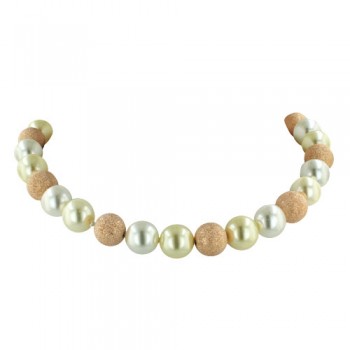 Sterling Silver Necklace 16 In. 12mm Golden+White Pearl+Rosegold Pl