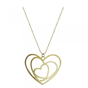 Sterling Silver Necklace BEAD CHAIN TRIPLE LAYER HEART GOLD PLATE
