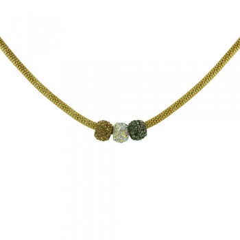 Sterling Silver Necklace Gold Plate Tri-Tone Crystal Balls