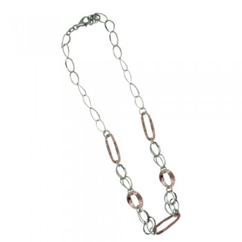 Sterling Silver Necklace with Rose Gold/ Double Rhodium Plating Links 16Inc