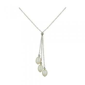 Sterling Silver Necklace Three Chains with 7-9mm Fresh Water Pearl