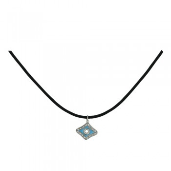 Sterling Silver Necklace Rhombus Eye (3S-868) with Light Blue En