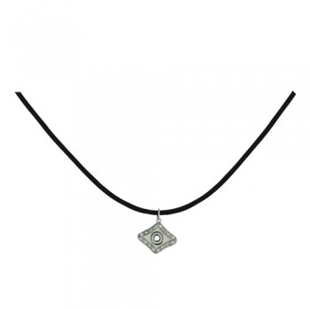 Sterling Silver Necklace Rhombus Eye (3S-868) with White Enamel