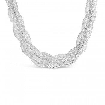 Sterling Silver Necklace 19'' Twisted Net Tubes Rhodium Plating Plating Megnet L
