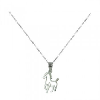 Sterling Silver Necklace Open Horse Plain+Bailw/18" Cable Chain+2"E
