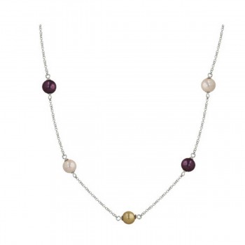 Sterling Silver Necklace Multicolor Color Gold+Olivine+Purple 9 Pcs of 7.