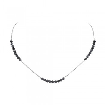 Sterling Silver Necklace 16"+2"Ext. 3 Sections of Swa.Black Crystal