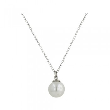 Sterling Silver Necklace White Mother of Pearl Pearl with 18" Cable Chain