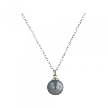 Sterling Silver Necklace Gray Mother of Pearl Pearl with 18" Cable Chain