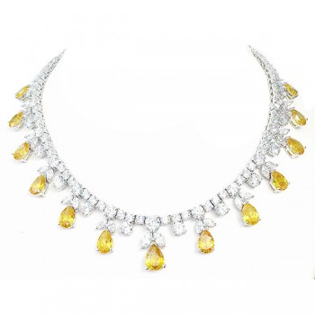 Sterling Silver Necklace Yellow Tear Drop with Clear Cubic Zirconia
