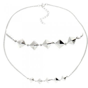 Sterling Silver Necklace 5Pc Pyramid Spike on 16"+2" Chain