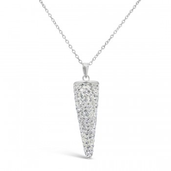 Sterling Silver Pendant 30mm Cone Paved in Clear Crystal