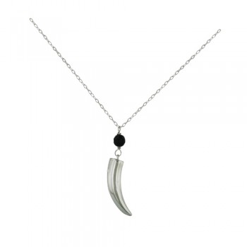 Sterling Silver Necklace Italian Horn with Onyx Bead