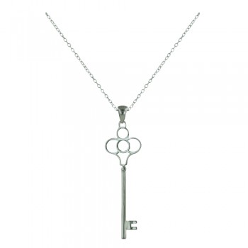Sterling Silver Necklace 40mm Key Clover Top