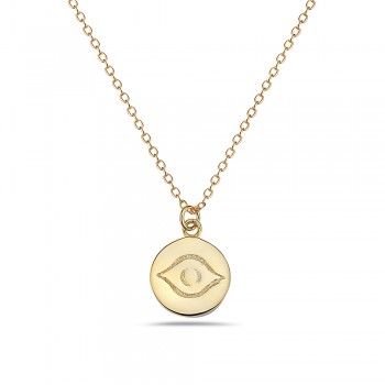 Sterling Silver Necklace Gold Plated Disk with Evil Eye