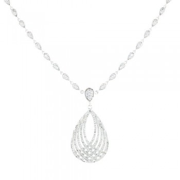 Sterling Silver Necklace Interlocking Clear Cubic Zirconia Wave Forms Tear Drop