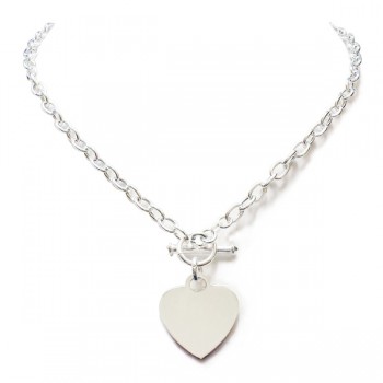 Sterling Silver Necklace Heart Rolo Heart Charm