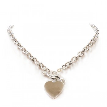 Sterling Silver Necklace Rolo Thick Chain Heart Charm