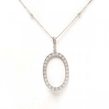 Sterling Silver Necklace Oval Clear Cubic Zirconia 30 Inches Bead Chain