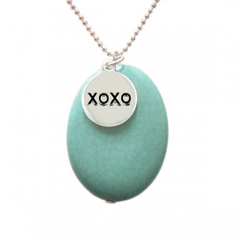 Sterling Silver Necklace Genuine Stone Dyed Turquoise, 15mm Peace Charm