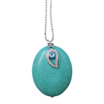 Sterling Silver Necklace Genuine Stone (Turquoise Color) , Evil'S Eye Charm