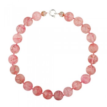 Sterling Silver Necklace Pink Strawberry Quartz 18 mm