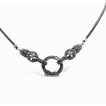 Marcasite Necklace Open Locket Snake 20" Foxtail Chain