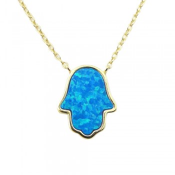 STERLING SILVER NECKLACE RECON. BLUE OPAL HAMSA SILVER LINING_GD