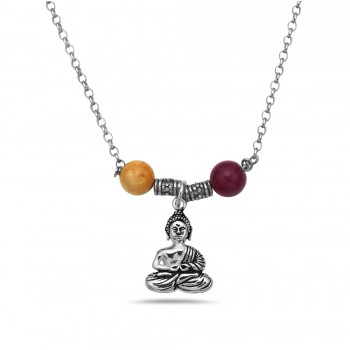 Sterling Silver NECKLACE ZEN RED AND YELLOW AGATES