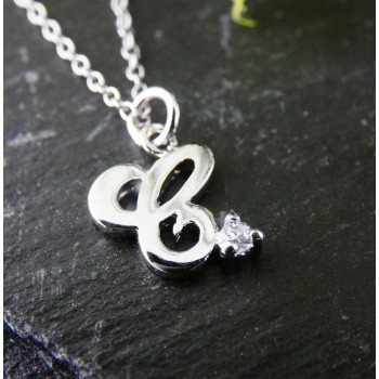 Sterling Silver NECKLACE INITIAL SCRIPT C WITH A PIECE OF CZ