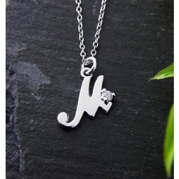 Sterling Silver NECKLACE INITIAL SCRIPT M WITH A PIECE OF CZ