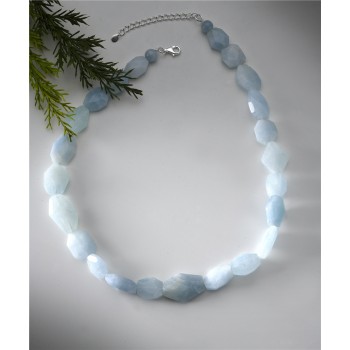 Sterling Silver NECKLACE MILKY AQUAMARINE STONES IRREGULAR SHAPE FACETED CUT